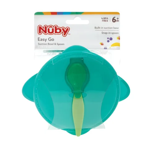 Vista 5 de Nuby Easy Go - Tazón de succión con tapa y cuchara a presión, los colores pueden variar