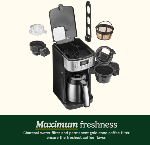 Vista 5 de Cafetera automática de molienda y preparación Cuisinart de 10 tazas con molinillo de cuchillas, máquina de café programable con jarra de vidrio