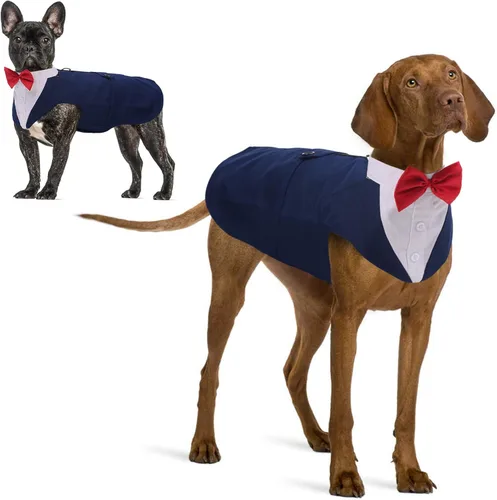 Vista 18 de IDOMIK Esmoquin para perro pequeño, mediano y grande, traje de boda formal para perro desmontable con chaleco de esmoquin, corbatín, collar