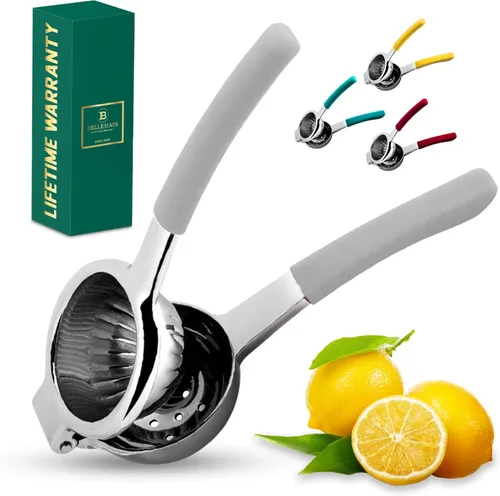 Vista 10 de Exprimidor de limón de acero inoxidable y prensa de lima, exprimidor manual de cítricos resistente y prensa de jugo de mano para limones, limas