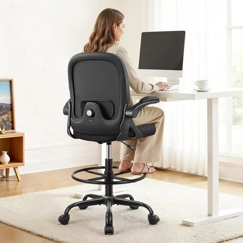 Vista 13 de Primy Silla de escritorio ergonómica con soporte lumbar 3D ajustable y altura, cómoda silla de computadora de malla con reposabrazos abatibles