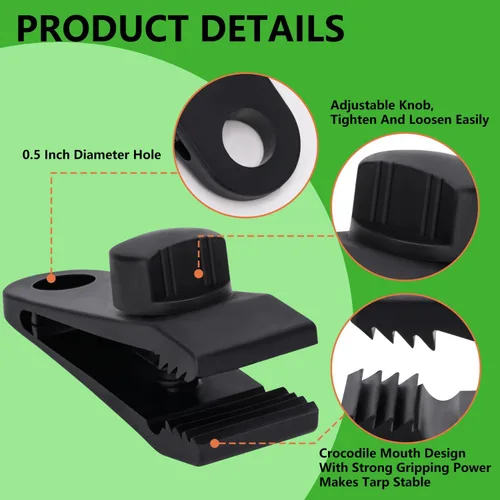 Vista 3 de Clips de lona resistentes, 14 abrazaderas de lona resistentes, agarre de sujeción de abrazadera de toldo, clip de tienda de campaña para lonas