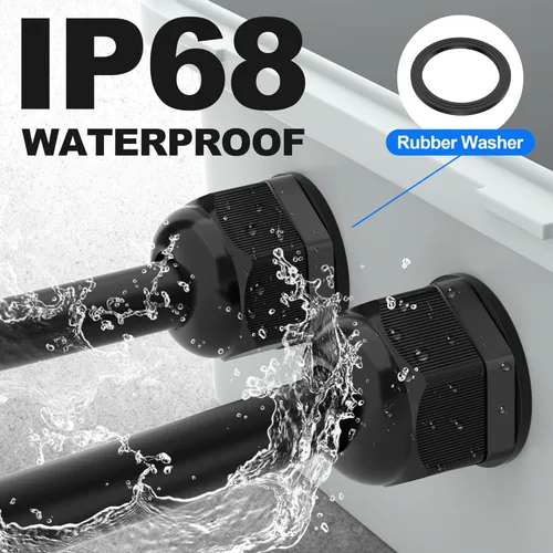 Vista 4 de Joinfworld Kit de 72 prensaestopas impermeables con alivio de tensión, conector de cordón con agarre resistente a la intemperie, paso de cable PG7