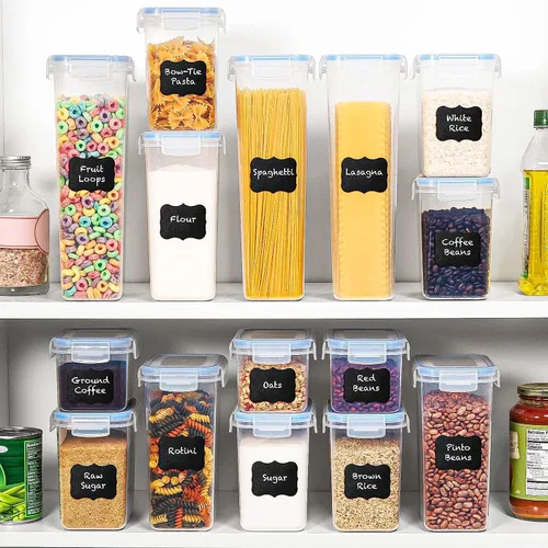 Vista 2 de Juego de 32 recipientes herméticos grandes para almacenamiento de alimentos, recipientes de plástico para cocina y despensa, sin BPA, tapas