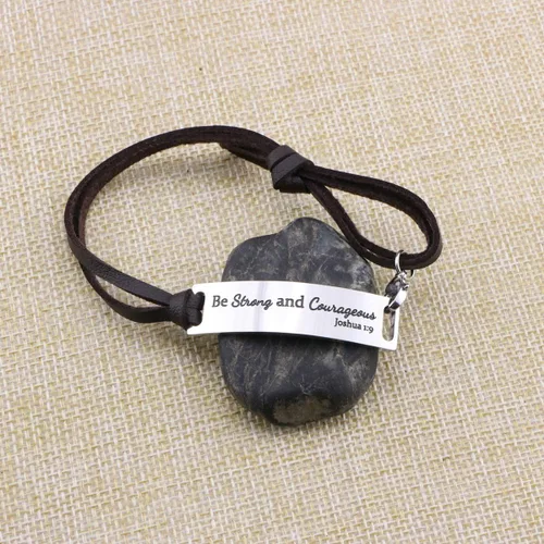 Vista 5 de Yiyang Pulsera de cuero inspiradora para mujer, joyería de plata con versículo bíblico grabado cristiano
