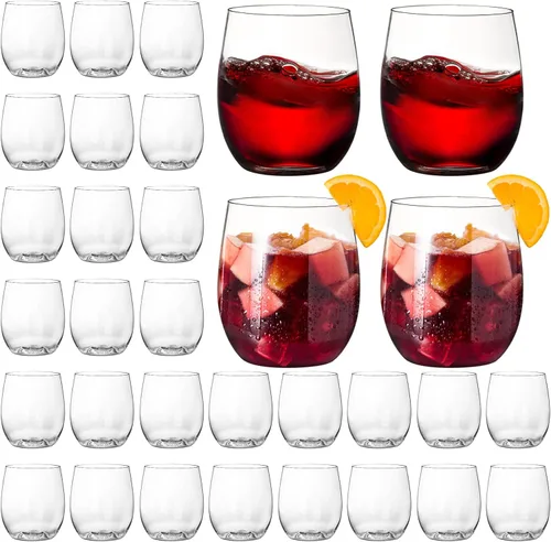 Tebery Paquete de 32 copas de vino de plástico irrompibles sin tallo, 12 onzas, vasos de vino transparentes, desechables y reutilizables para