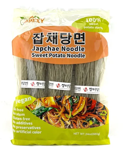 APEXY Fideos de vidrio de batata, fideos japchae, pasta de fideos coreanos, sin grasa y sin gluten, 100% almidón de batata, sin aditivos, sin