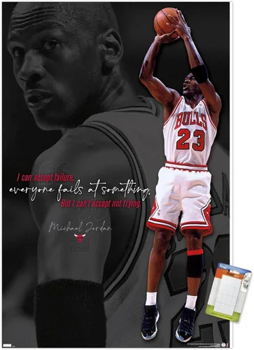 Vista 14 de Trends International Michael Jordan - Póster de pared con texto en inglés «Can't Accept Not Trying», 14.725 x 22.375 pulgadas, versión enmarcada