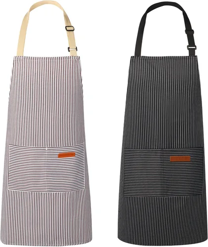 Paquete de 2 delantales para mujer con bolsillos, delantal de cocina para hombres, delantal ajustable adecuado para chefs, camareros, horneado y