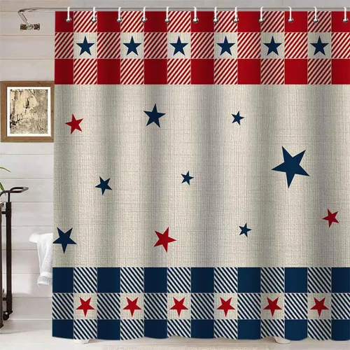 Vista 22 de Namdeva Cortina de ducha con bandera estadounidense, diseño de estrellas y rayas patrióticas, 4 de julio, Día de la Independencia, tablero