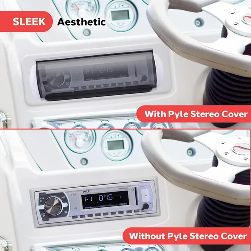Vista 6 de Pyle Pyle PLMRCW2 - Cubierta estéreo marina resistente al agua, protector de radio de barco resistente con puerta abatible y liberación con resorte