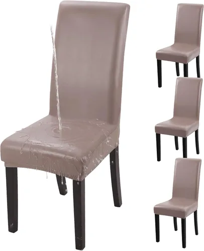 Vista 18 de YISUN Fundas para sillas de comedor, fundas de piel sintética sólida, impermeables y resistentes al aceite, fundas protectoras para sillas de Café