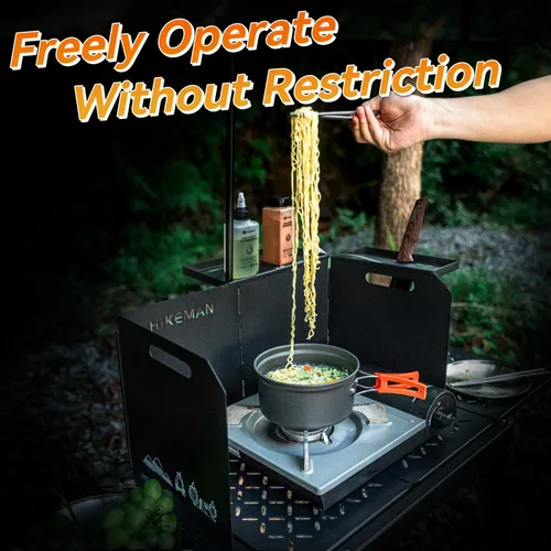 Vista 6 de HIKEAMN - Parabrisas plegable para estufa de gas para exteriores, bloqueador de viento de campamento, parabrisas de cocina con una bolsa
