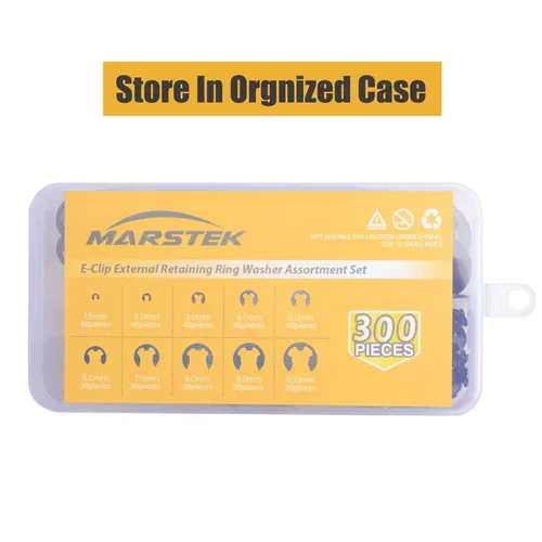 Vista 6 de Juego surtido de 300 piezas de acero aleado negro E Clip E-Clip Anillo de retención externo (M1.5-M10,300 PCS)