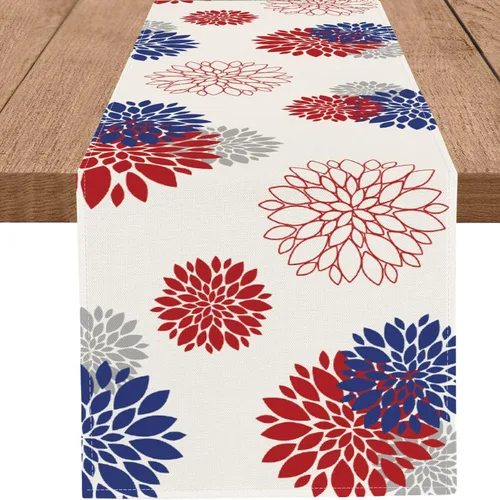 Vista 18 de Camino de mesa negro y gris con flores de dalia pinnata, beige, moderno, elegante, pompones, geométrico, decoración central para el hogar, cocina