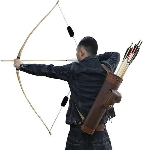 Vista 6 de TOPARCHERY Tradicional hombro espalda carcaj arco de cuero flecha titular con bolsa grande correas hechas a mano correa bolsa marrón, Cuero Marrón