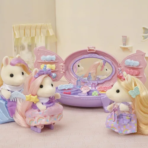 Vista 10 de Calico Critters Pony's Vanity Dresser Set, juego de casa de muñecas con figura y accesorios