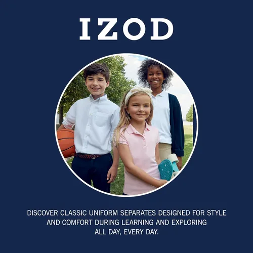 Vista 7 de IZOD Camisa polo de manga corta para uniforme escolar para niños, cierre de botón, tela de piqué cómoda y suave