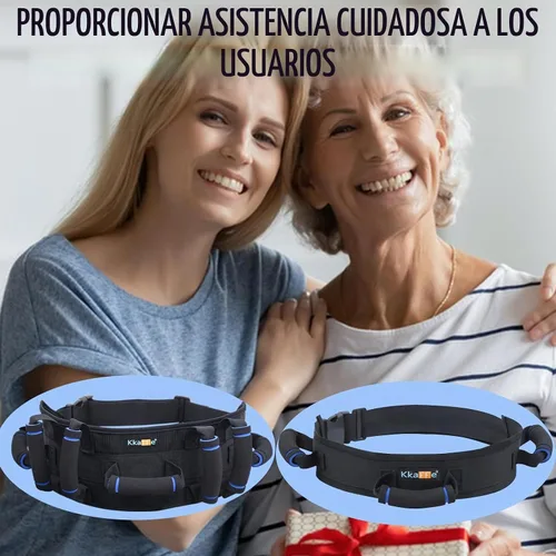 Vista 9 de Cinturón de marcha KkaFFe con asas, cinturón de traslado para ancianos, cinturón de marcha para pacientes, cinturón de asistencia para traslado Negro