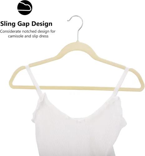 Vista 4 de Cozymood Perchas de terciopelo beige de lujo, paquete de 60 unidades, perchas de fieltro antideslizantes, perchas duraderas de color marfil, ahorran