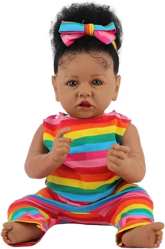 Vista 8 de HOOMAI - Muñeca imitación de bebé real, con cuerpo suave de 22.8 pulgadas, muñeca realista de niña afroamericana