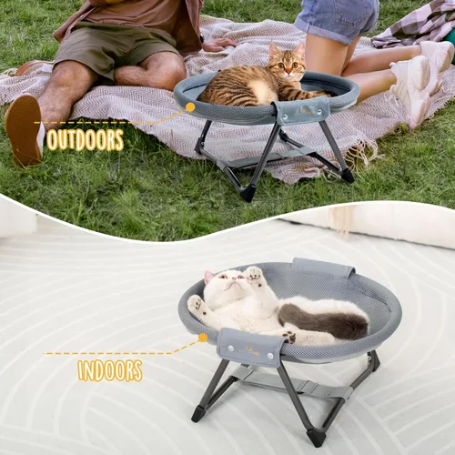 Vista 7 de KITTY KINGDOM Cama elevada para gatos, cama plegable sin montaje para gatos con malla transpirable para uso en interiores y exteriores, cama elevada