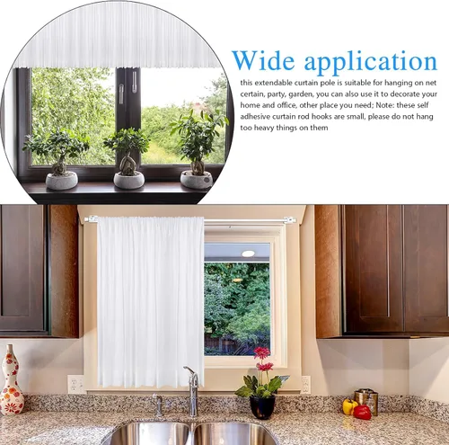 Vista 5 de Barra de cortina ajustable extensible con gancho autoadhesivo para armario, estantería, ventana pequeña, blanco, longitud de 15.7 a 27.5 pulgadas