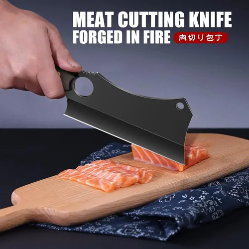 Vista 5 de ROCOCO - Cuchillo de carnicero para carne con vaina - Cuchillo de corte de carne forjado a mano con funda para BBQ al aire libre, camping, idea
