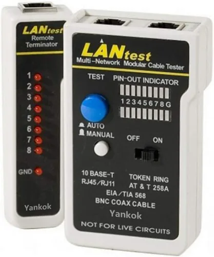Vista 6 de Yankok LANtest Kit de probador de cables modular multired para Cat5/5e Cat6, coaxial, RJ45 RJ11, TIA-568A/568B, anillo de token y cables telefónicos