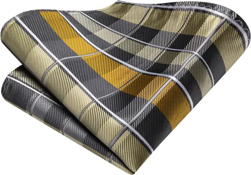 Vista 53 de Hi-Tie Corbata clásica de cachemira para hombre con pañuelo y gemelos a cuadros