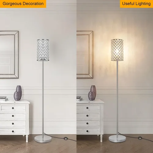 Vista 3 de Lámpara de pie de cristal, lámpara de pie moderna con elegante pantalla, lámpara de pie LED con interruptor de pie de encendido/apagado, lámpara