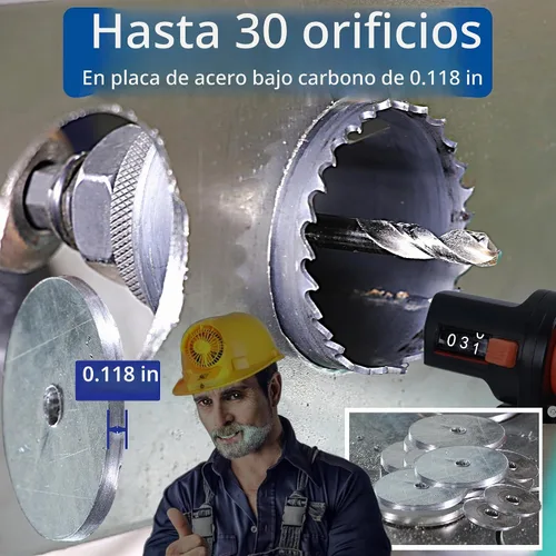 Vista 2 de Sierra perforadora de 4" HSS bimetálica para madera, paneles de yeso, plástico, aluminio, acero suave, hierro, metal, acero inoxidable, sierra
