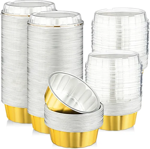 Vista 8 de Tessco for you 200 moldes desechables con tapas, 8 onzas, Ramekin Creme Brulee Ramekin, papel de aluminio, para cupcakes, para hornear, moldes