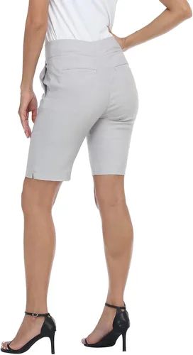 Vista 4 de HDE Bermudas sin botones para mujer, tiro medio, 10 pulgadas de entrepierna, con bolsillos