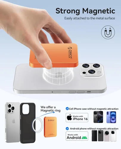 Vista 2 de ORICO SSD externo magnético de 480 GB, aleación de aluminio, hasta 460 MB/s, unidad de estado sólido externa, amplía el almacenamiento para iPhone