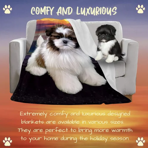 Vista 6 de Sunset Shih Tzu Dog Blanket - Lightweight Super Soft Cozy and Durable Bed Blanket - Animal Theme Fuzzy Luxury Soft Blanket for Sofa Bed Couch
