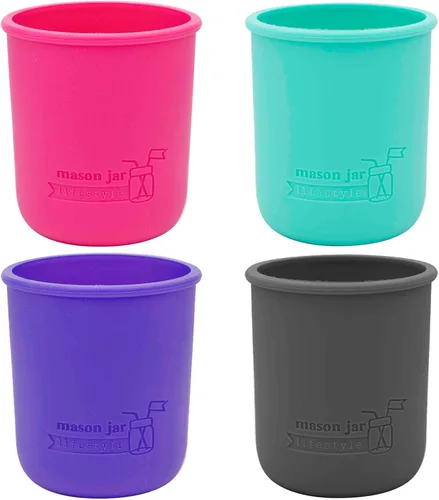 Vista 6 de Mason Jar Lifestyle Fundas de silicona de media pinta de boca regular de 8 onzas para proteger la pelota, Kerr, tarros de conservas acolchados