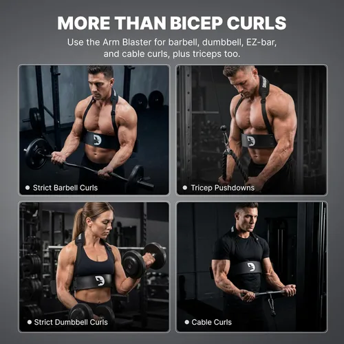 Vista 9 de DMoose Fitness Brazo Blaster para bíceps y tríceps – Aluminio resistente, acolchado suave para el cuello y correas ajustables – Soporte de rizo
