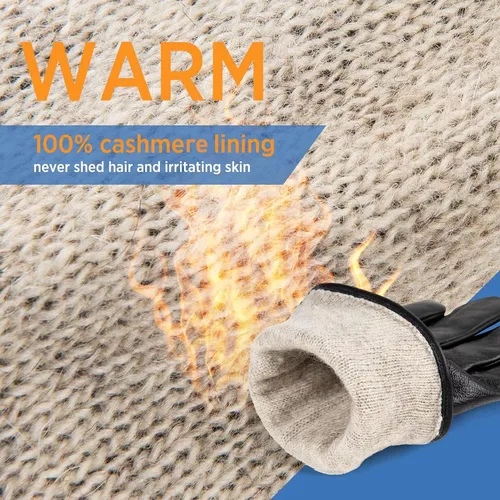 Vista 2 de Alepo Genuine Sheepskin Leather Gloves for Men, Winter Warm Touchscreen Texting Cashmere Lined Driving Motorcycle Gloves