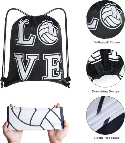 Vista 4 de Topbuti 4 accesorios de voleibol – rodilleras, mangas para brazos, diadema, bolsa con cordón para mujeres, niñas, jóvenes, adolescentes