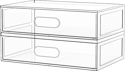 Paquete de 2 cajones transparentes de almacenamiento de maquillaje, organizadores de baño apilables de 12 pulgadas de ancho y cajón de