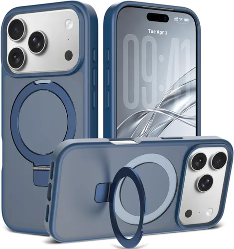 Vista 78 de Funda con soporte ultra magnético para iPhone 14 Pro [protección militar contra caídas] [compatible con MagSafe] a prueba de golpes, translúcida