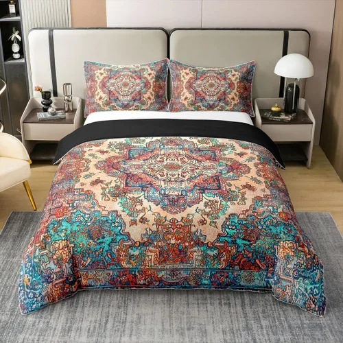 Vista 14 de Erosebridal Funda de edredón 100% algodón natural, bohemio, tribal, juego de ropa de cama individual, exótico retro, funda de edredón bohemia