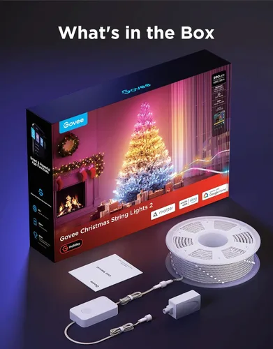 Vista 6 de Luces Navideñas Govee Christmas Lights 2, Luces de Cadena Navideñas RGBWIC de 99 Pies con 300 LEDs con Función de Mapeo de Formas, Decoración LED