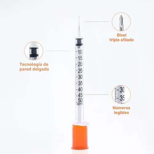 Vista 3 de U-100 Jeringa de 0.5ml calibre 30 de 5/16", empaquetada individualmente, PAQUETE DE 20