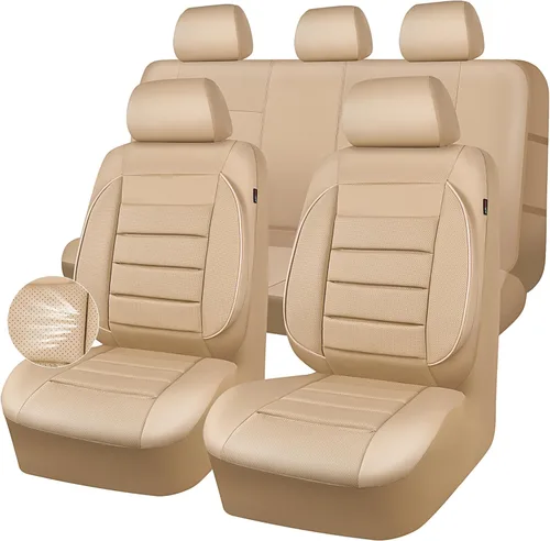 Vista 8 de CAR PASS Juego completo de fundas de asiento de cuero, universal, resistentes al agua, soporte de respaldo de espuma 3D, comodidad de lujo, 5
