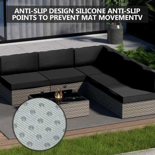 Vista 4 de Juego de 14 fundas de cojín impermeables para patio al aire libre, se adaptan a 6 asientos de mimbre de ratán seccional, fundas de repuesto