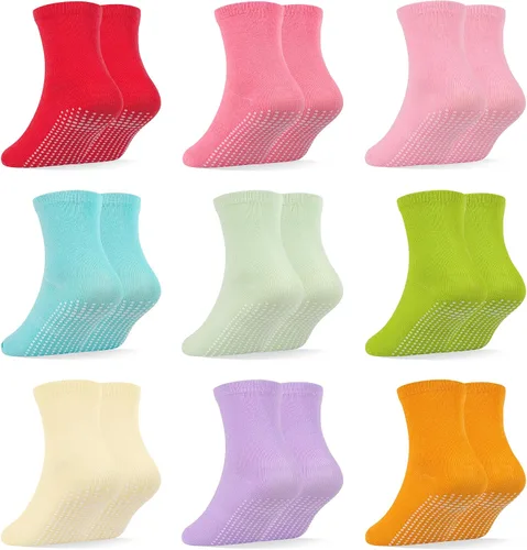 Vista 12 de GRPSKCOS Calcetines para bebés con agarre, 9 pares de calcetines antideslizantes para niños