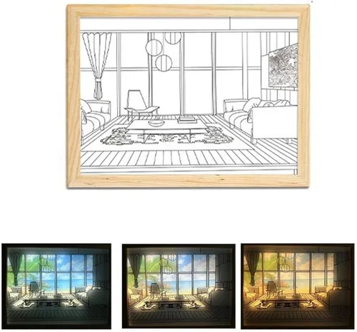 Vista 8 de Pintura iluminada (alimentada por USB, 3 modos de iluminación), imagen de luces LED, decoración de pintura de iluminación, decoración de pared