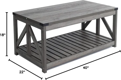 Vista 2 de Rainbow Sophia Mesa auxiliar, mesa de centro de granja con estante de listones y protección de esquina, 40 pulgadas, roble lavado